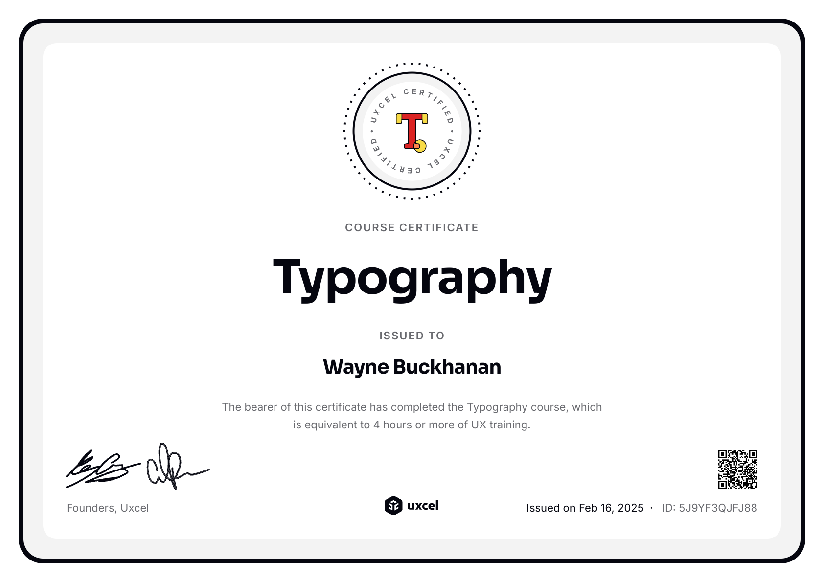 Wayne Buckhanan's certificate